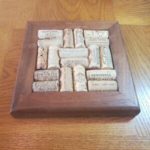 Wine Cork Trivet Potholder / Wall Art - Solid Wood Frame 7 1/2" x 7 1/2"